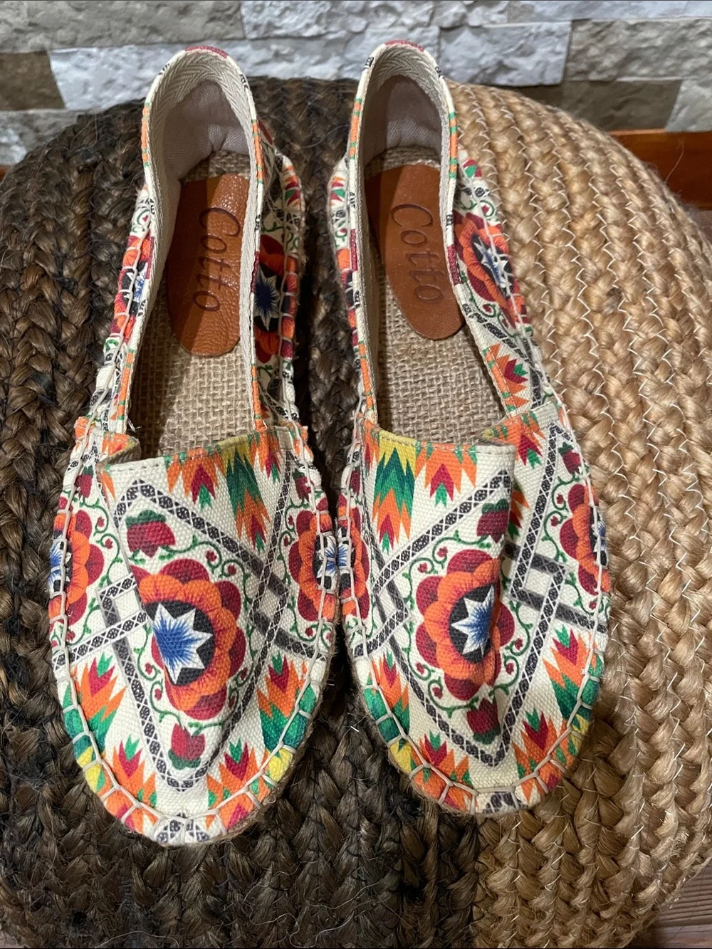 COTTO Women's Aztec Canvas Espadrilles - Multicolor Sz 37 (US 6 1/2 - 7)